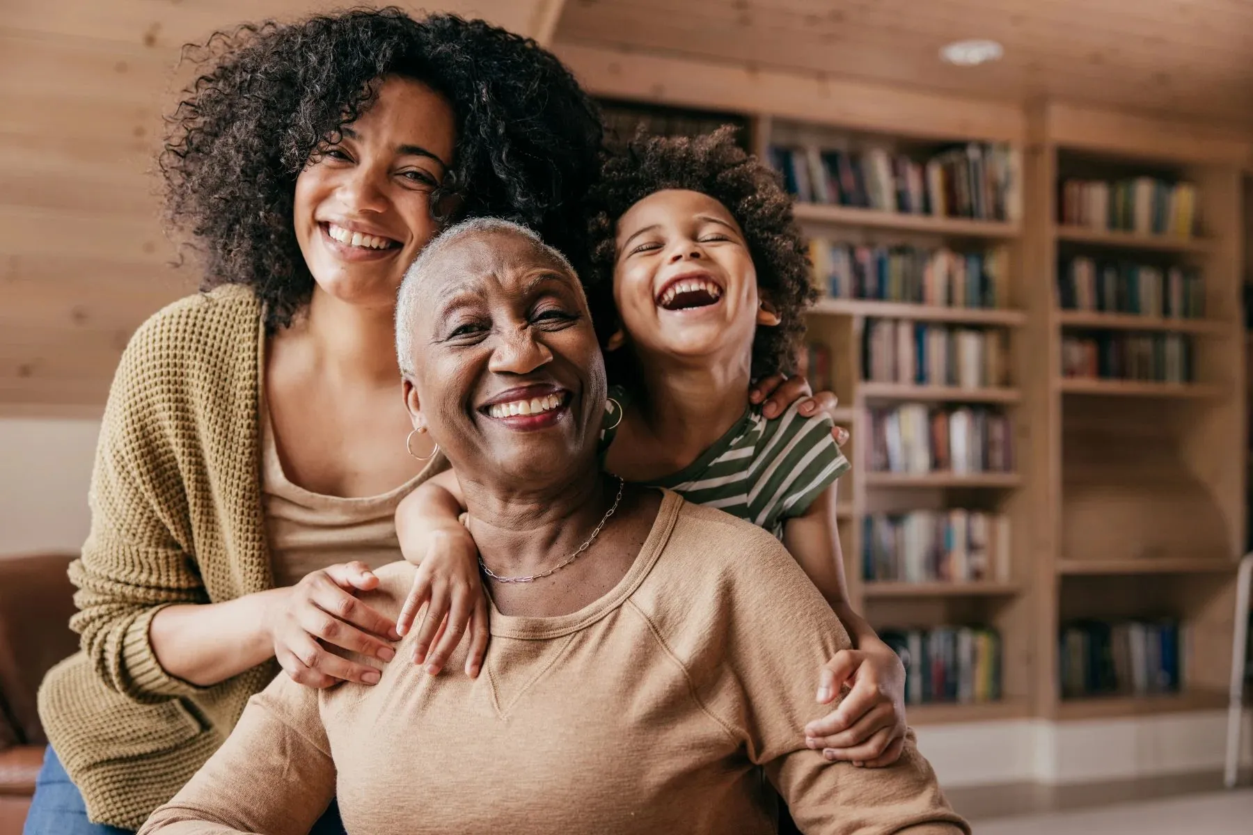 Three generations of a family together at home
