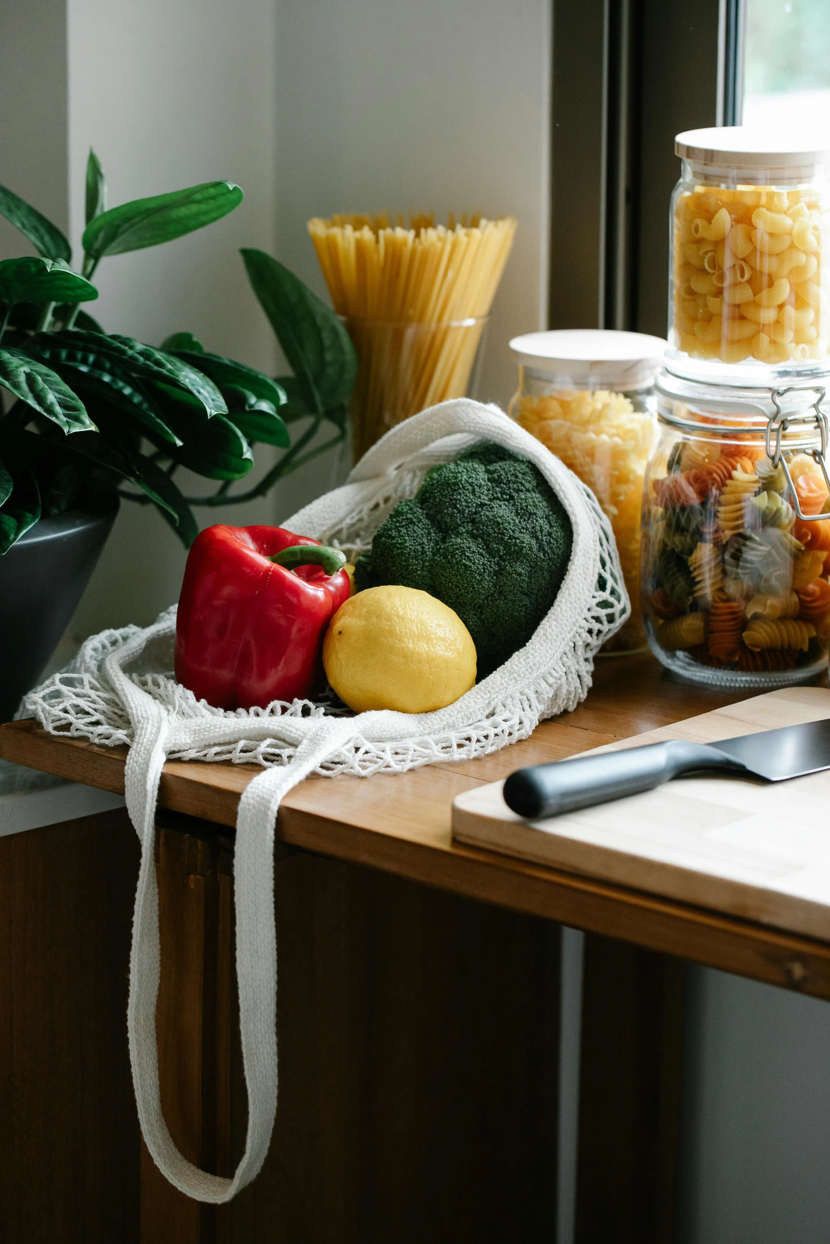 Groceries on a kitchen counter